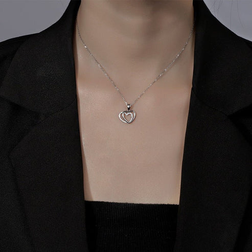 925 Sterling Silver Double Heart Necklace