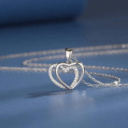 925 Sterling Silver Double Heart Necklace